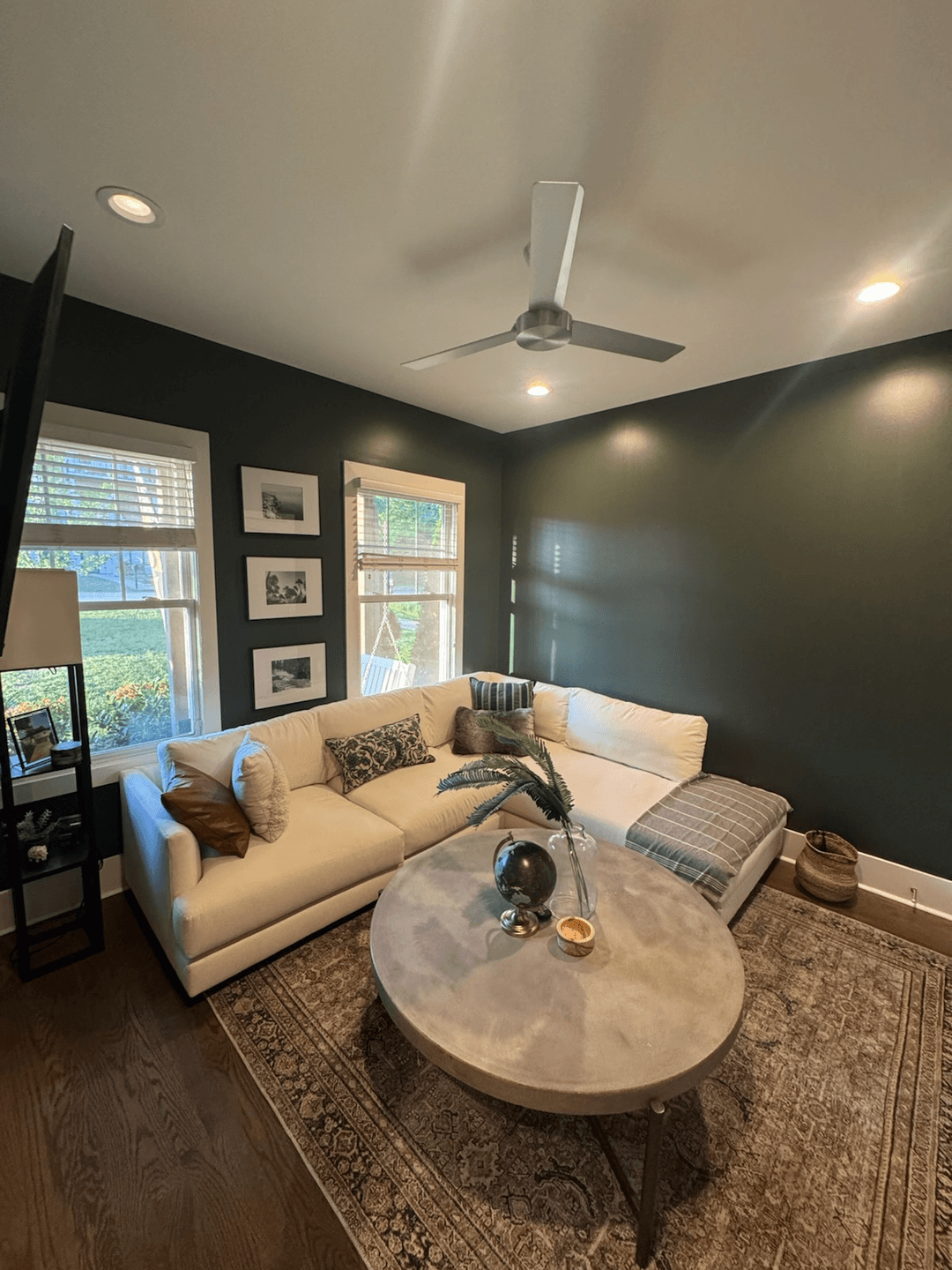 Living room painted deep green in a Louisiana Ave home, The Nations